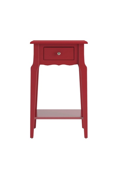 Wooding Mobilya Çekmeceli Masif Kırmızı Lake Bonamy Raflı Komodin - Yan Sehpa