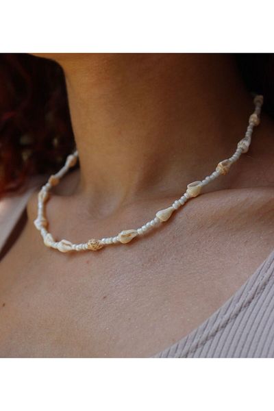 MITH SB TAKI Stainless Steel White Beads & Natural Mussels Necklace