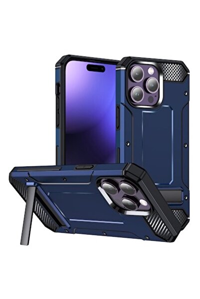 OEM Husă de protecție pentru iPhone 15 Pro, ușoară, cu suport Hybrid Armor, G557, metalică, albastră