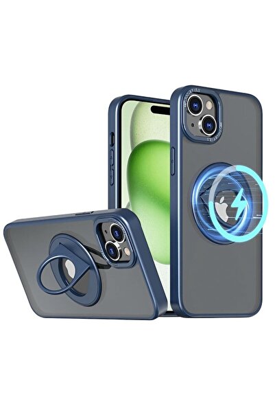 OEM Husă de protecție pentru iPhone 15 Plus, UltraX, seria MagSafe Ghost Holder, G486, metalică, albastru mat