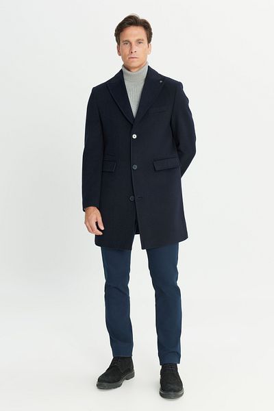 ALTINYILDIZ CLASSICS Men's Navy Blue Wool Standard Fit Regular Cut Coat
