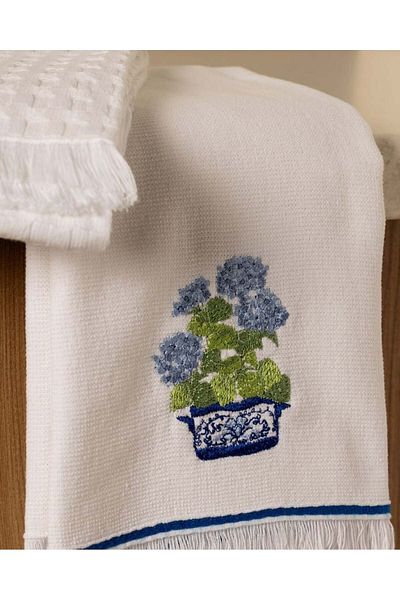 Madame Coco Hortensia 2-Piece Kitchen Towel Set - White/Blue