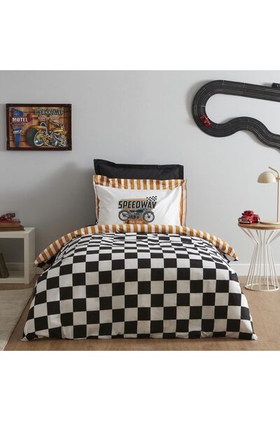 AC BOX Home Young Speed ​​Way %100 Cotton Single Fitted Duvet Cover Set Ac Box 861931