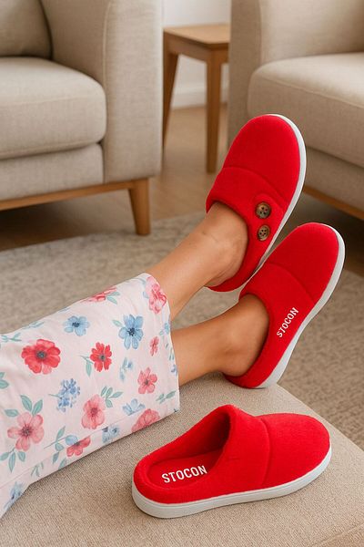 STOCON Women's Plush Button Detailed Comfortable Flexible Soled Washable House Slippers Dowry Slippers Stc1131