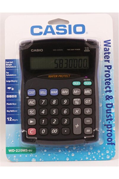 Casio WD-220MS-BU 12 Hane Suya-Toza Dayanıklı Masa Üstü Hesap Makinesi