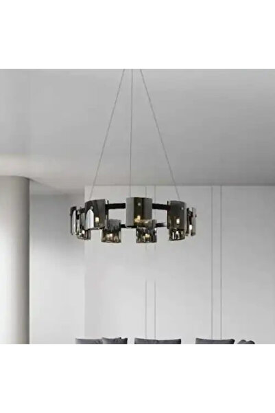 LED CONCEPT Lustra cu abajururi, neagra, rotunda, 80x80x100cm, tip bec 9xG9