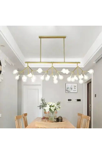 LED CONCEPT Chandelier with lampshades, golden, linear, 82x20x62cm, bulb type 27xG4