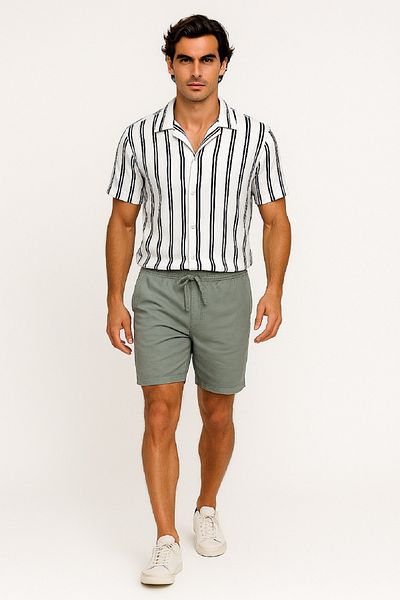 OIL PARK Men's Elastic Waist Back Single Pocket Soft Textured Linen Shorts