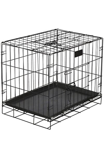 SERSIMO Cușcă pentru animale de companie, 2 uși, pliabilă din metal, L, neagră, 60x50x42 cm