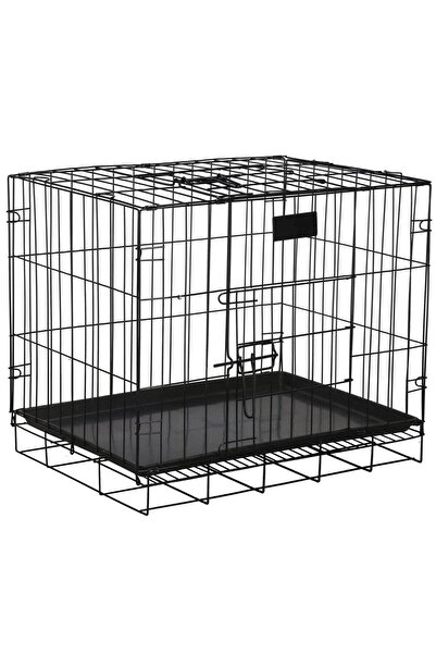 SERSIMO Cușcă pentru animale de companie, 2 uși, pliabilă din metal, L, neagră, 59x50x42 cm