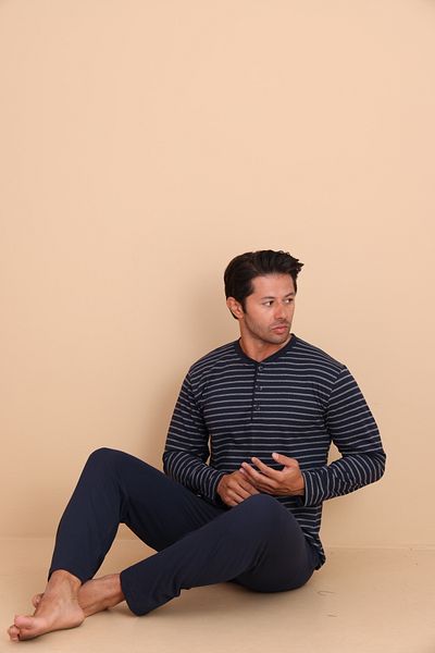 Redline Heat Regular Navy Blue Men's Long Sleeve Pajama Set
