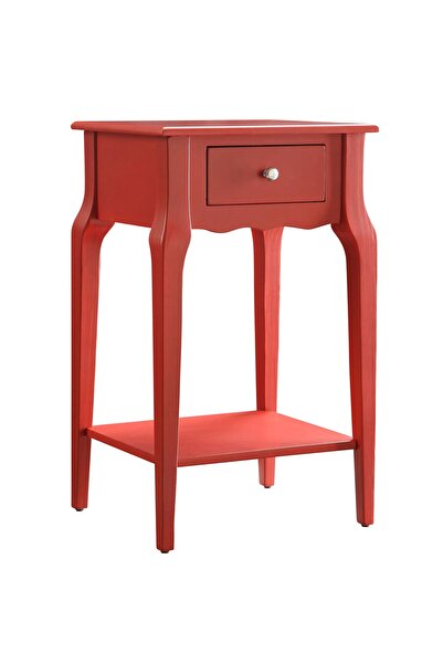 Wooding Mobilya Çekmeceli Masif Kırmızı Lake Bonamy Raflı Komodin - Yan Sehpa