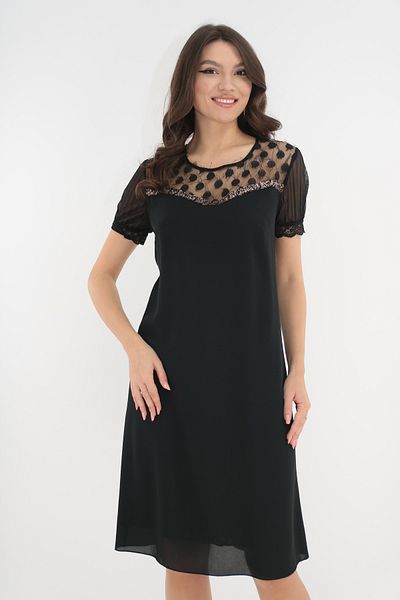 Vanessa Line RO Elegant black dress with pleated sleeves and sequins at the neckline