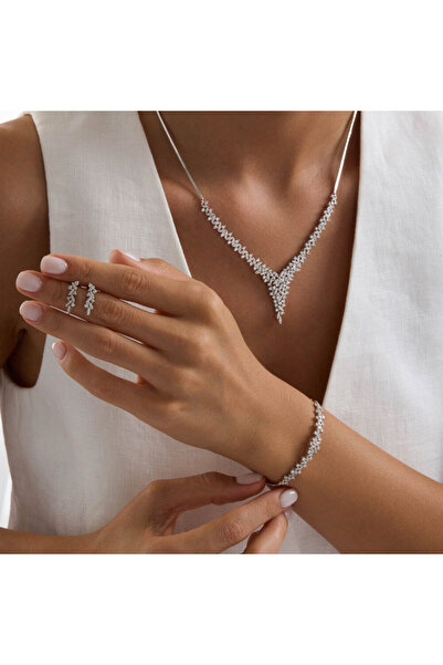 Sembol Gold Yıldız Seli Beyaz Altın Takı Seti