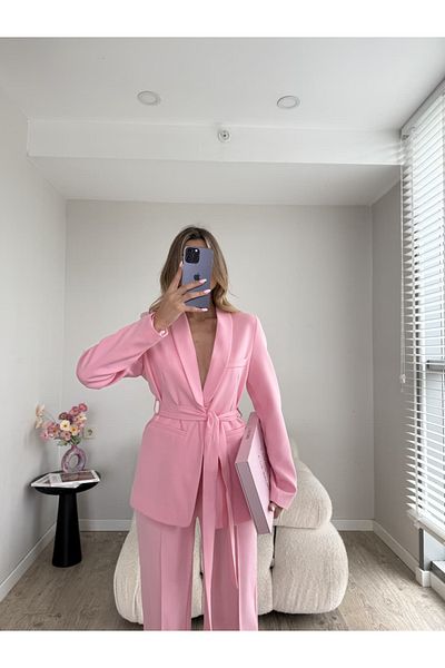 Moda İkra Button Detailed Belted Jacket Trousers Suit