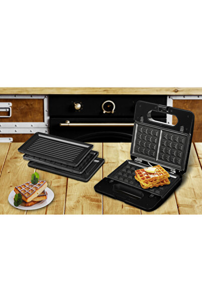 ECG Sandwich-maker S3173 3in1 Triangle, 750W, 3 types of removable plates, black-stainless steel