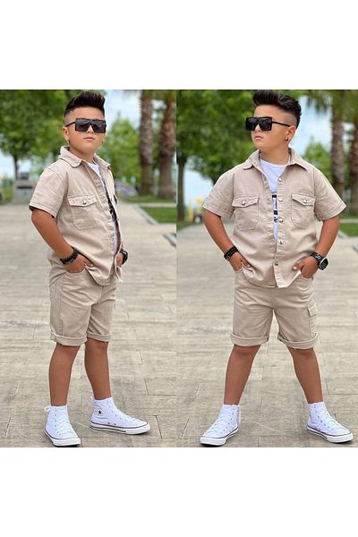 Uslukids Boy's Summer/Shirt-Shorts-T-Shirt Casual Set