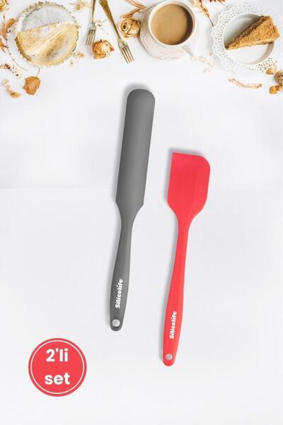 Silicolife 2’li Pasta Spatula Seti, Silikon Yanmaz Yapışmaz Spatula ve Çikola...