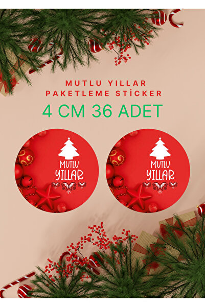 anka design Mutlu Yıllar Merry Christmas Happy New Year Kuşe Etiket 4 cm 36 a...