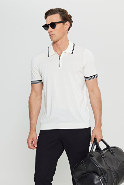 ALTINYILDIZ CLASSICS Чоловічий білий 100% бавовна стандартний крій нормальний крій поло комір трикотажний футболка