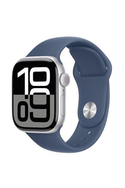 Apple Smartwatch Watch 10 GPS, Silver Aluminium Case 42mm, LTPO OLED Screen, 64GB, Denim Sport Band
