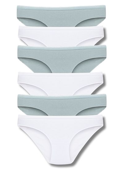 Ramior Women's Set of 6 Cotton Slip Panties - White & Light Aqua Green Relaxed Fit