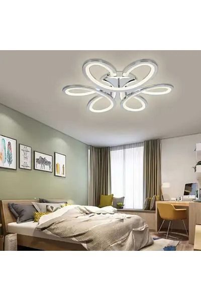 LED CONCEPT Lustra LED cu 3 tipuri de lumina si telecomanda, argintie, asimetrica, 126W, dimabila, 63x63x10cm