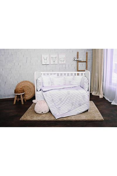 LORELLİ Set lenjerie pat 7 piese Lily Grey Striped, bumbac ranforce