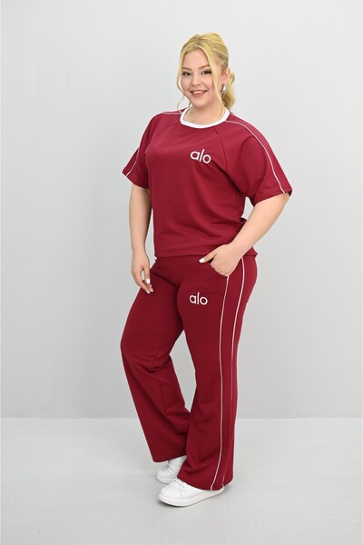 Koza Butik Γυναικείο σετ φόρμας μεγάλου μεγέθους με κοντό μανίκι κέντημα με λεπτομέρεια φαρδιά φούτερ 8191-25