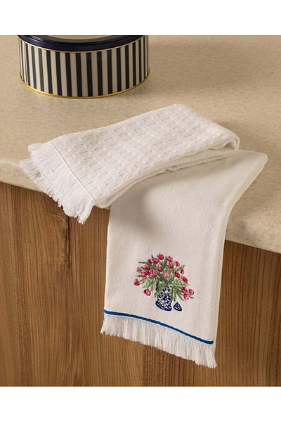 Madame Coco Rose Kitchen Towel Set of 2 - White/Blue
