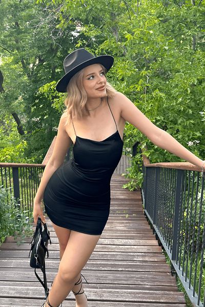 Zikuv Giyim ve Moda Tasarım Women's Black Thin Strap Basic Stylish Mini Dress