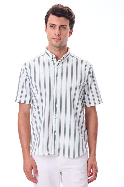 RAVANELLI Ανδρικό πουκάμισο με κοντό μανίκι ριγέ - Βαμβακερό καλοκαιρινό ύφασμα - Menton Water Green