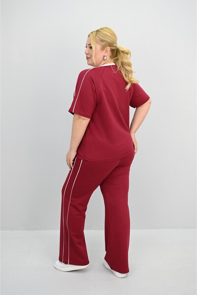 Koza Butik Γυναικείο σετ φόρμας μεγάλου μεγέθους με κοντό μανίκι κέντημα με λεπτομέρεια φαρδιά φούτερ 8191-25