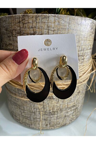 ŞİMŞEK KIRTASİYE BİJUTERİ Steel Moving Earrings Gold Detail Double Ring Women...