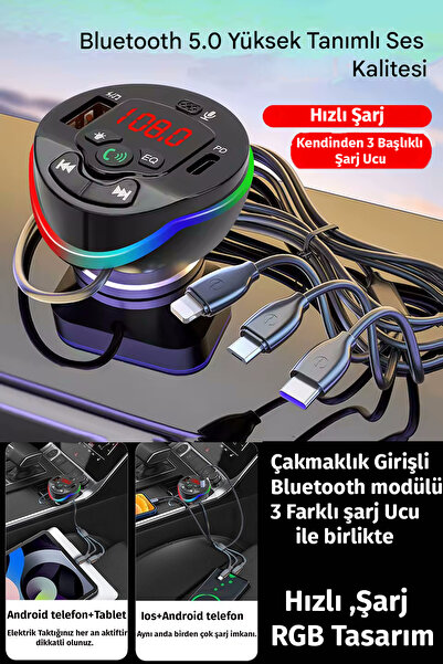 nextbuy RGB Transmitter Universal Hızlı Şarj Aleti Bluetooth Mp3 Çalar Oto Ra...