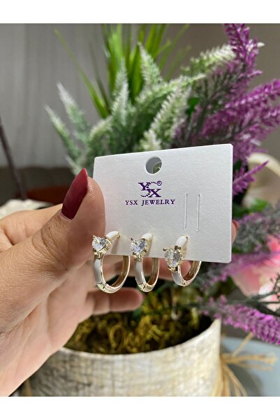 ŞİMŞEK KIRTASİYE BİJUTERİ 3-Piece Combination Stainless Steel Earring Set