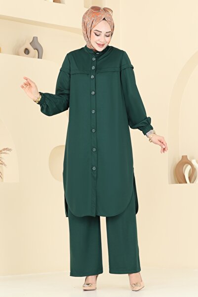 ModaMerve Önden Düğmeli İkili Takım 330DVL817-MS Zümrüt