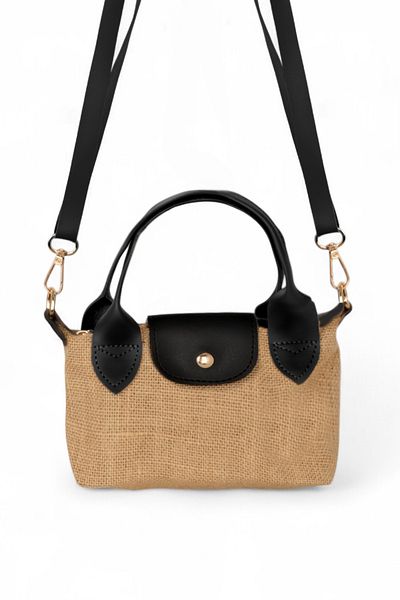 PowerSpeed Women's Black Mini Size Strap Straw Hand and Crossbody Bag