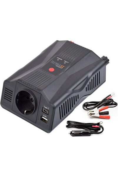 Technaxx Invertor de curent TE24, 300W, 12V - 230V, cu USB-A și USB-C (Negru)