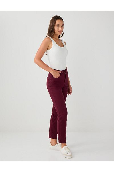 Jimmy Key Burgundy High Waist Regular Leg Woven Trousers