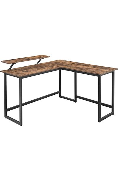 VASAGLE L-Shaped Desk with Monitor Stand, Metal Frame, 140x130x76cm, Rustic Brown