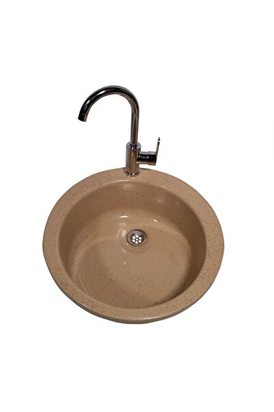 RAY Chiuvetă de bucătărie, compozit, bej Capo, diametru 490 mm, adâncime 150 mm, montare pe blat, sifon