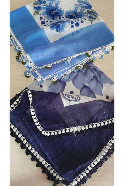 Papatyam 2 Pcs Handmade Crochet Writing/3 Side Embroidered/Crochet Embroidered Yemeni/Dowry Cheesecloth/100X100/Polyester