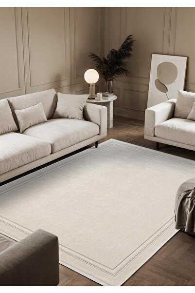 Karmen Halı Fresco FC002W Beyaz Çerçeveli Halı Modern Desen 100 Tarak Viskon ...