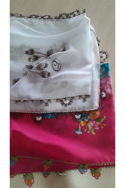 Papatyam 2Pcs Handwork Needlework Writing/2 Edge Embroidered/Needlework Yemeni/Dowry Cheesecloth/100X100/Cenk Writing