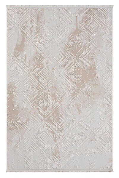 Karmen Halı Kaftan Kf007b Bej Halı Geometrik Kabartma Desenli Akrilik Halı To...