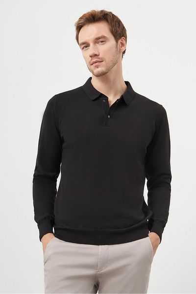 Morven Men's Black Basic Polo Neck Dynamic Fit Comfortable Cut Knitwear