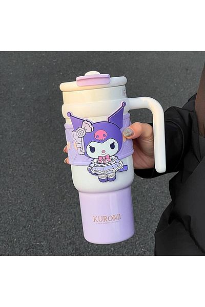 ada çanta kırtasiye Children's Thermos Flask Stainless Steel Kuromi Figure with Straw and Spout 900ml Lilac Ad50330