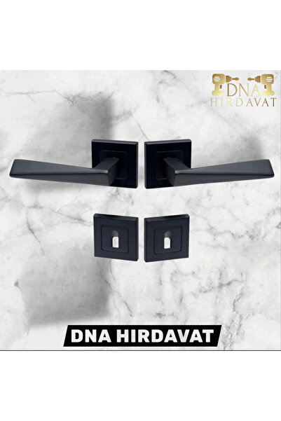 DNA HIRDAVAT Siyah Kare Rozetli Prizma Kapı Kolu Oda 1 Takım (2 adet kapı kolu 2 adet alt rozet)