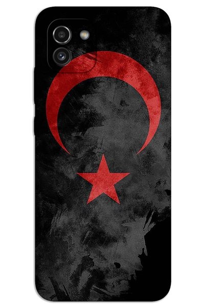 MRCİLETİSİM غطاء خلفي مطبوع بنمط HD لهاتف Samsung Galaxy A03 - العلم الأسود